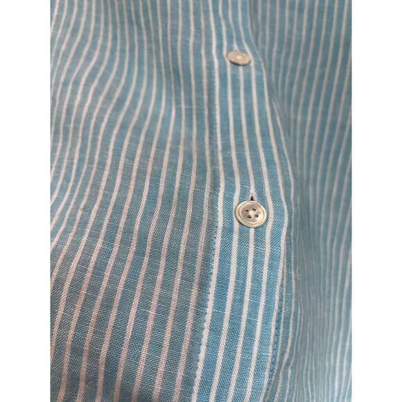J. Jill Love Linen Button Down Shirt Blue Striped 100% Linen M - Picture 3 of 7